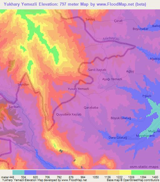 Yukhary Yemezli,Azerbaijan Elevation Map