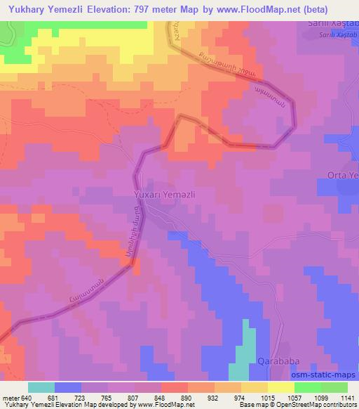 Yukhary Yemezli,Azerbaijan Elevation Map