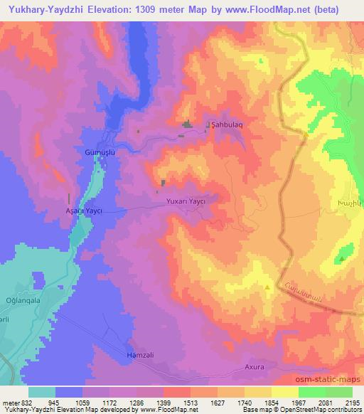 Yukhary-Yaydzhi,Azerbaijan Elevation Map