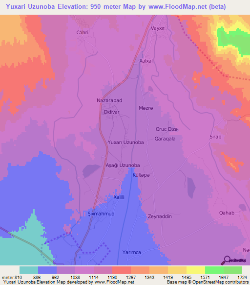 Yuxari Uzunoba,Azerbaijan Elevation Map