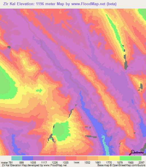 Zir Kal,Iran Elevation Map
