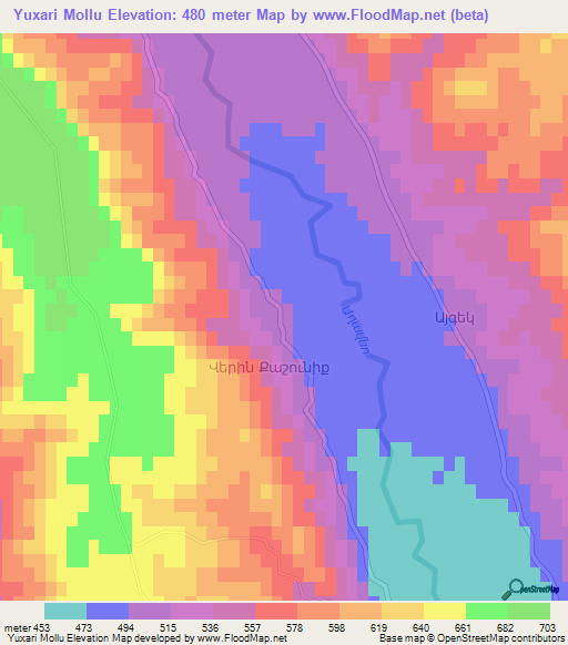 Yuxari Mollu,Azerbaijan Elevation Map