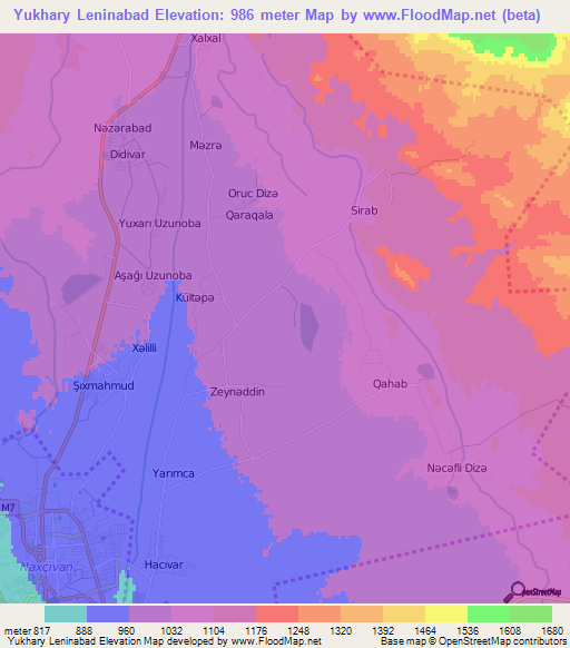 Yukhary Leninabad,Azerbaijan Elevation Map