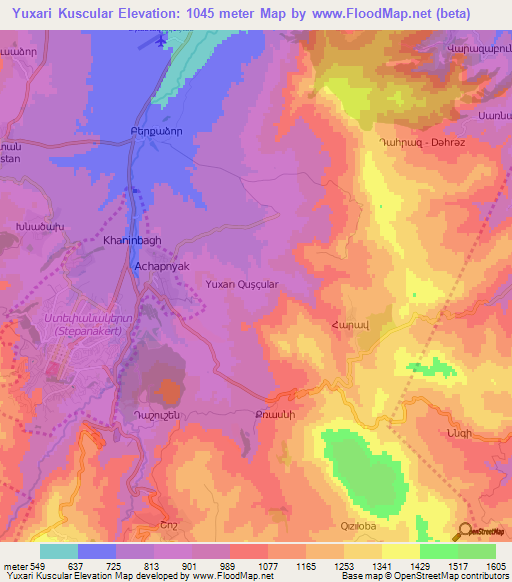 Yuxari Kuscular,Azerbaijan Elevation Map