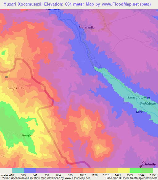 Yuxari Xocamusaxli,Azerbaijan Elevation Map