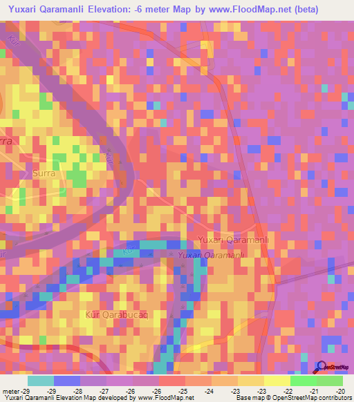 Yuxari Qaramanli,Azerbaijan Elevation Map