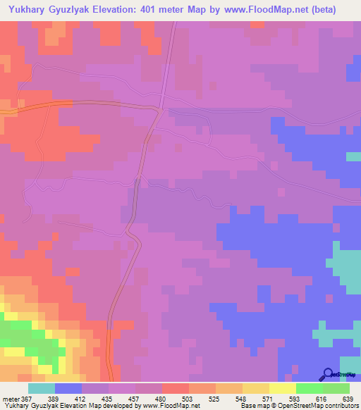 Yukhary Gyuzlyak,Azerbaijan Elevation Map