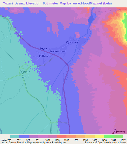 Yuxari Dasarx,Azerbaijan Elevation Map