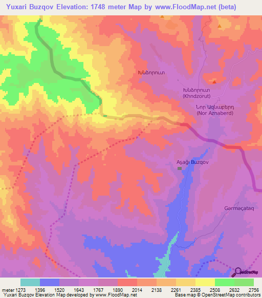 Yuxari Buzqov,Azerbaijan Elevation Map
