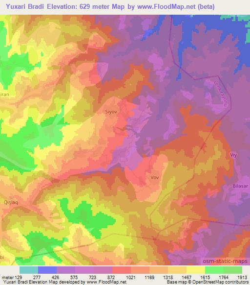 Yuxari Bradi,Azerbaijan Elevation Map