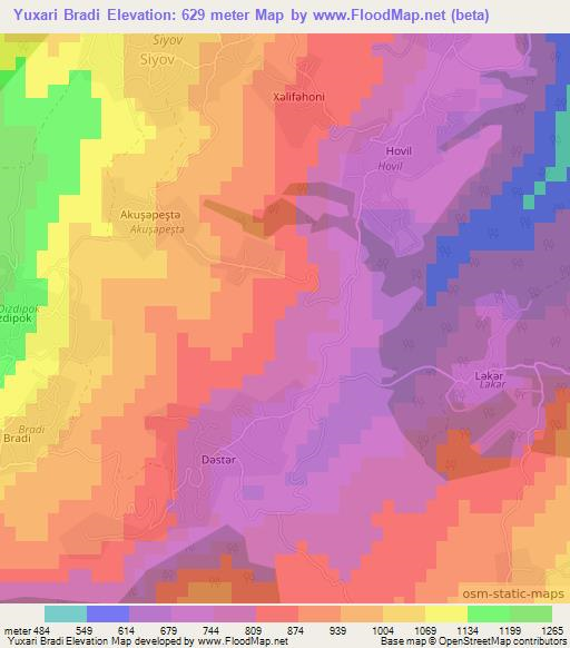 Yuxari Bradi,Azerbaijan Elevation Map