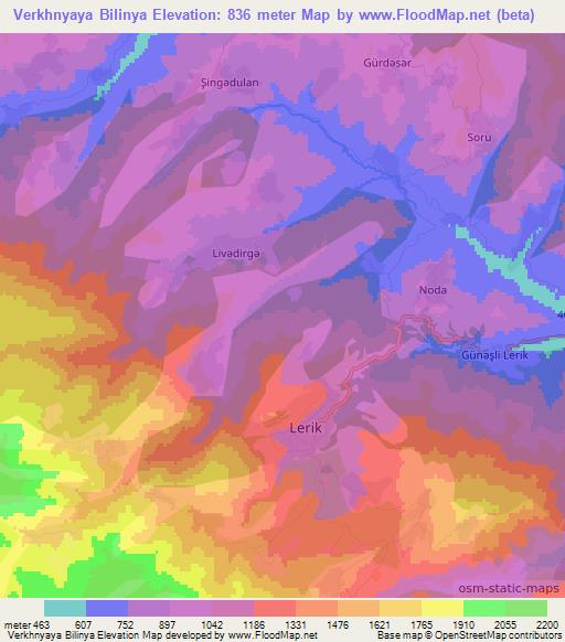 Verkhnyaya Bilinya,Azerbaijan Elevation Map