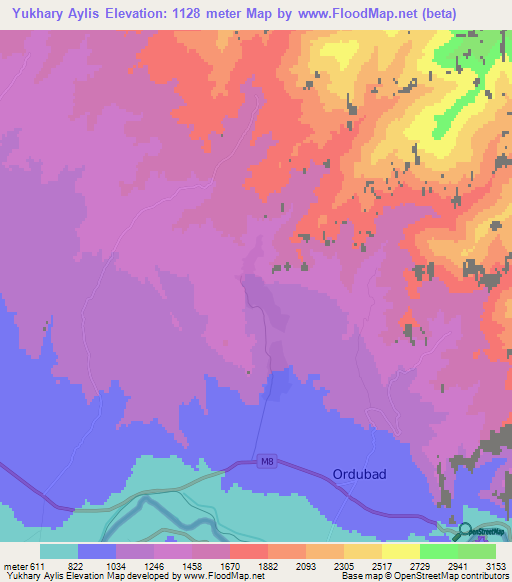 Yukhary Aylis,Azerbaijan Elevation Map