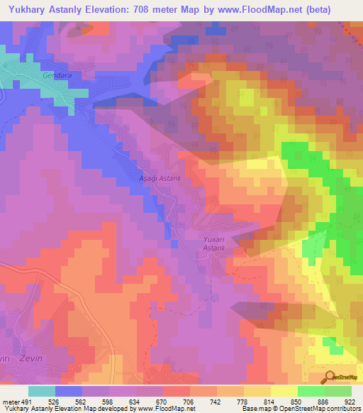 Yukhary Astanly,Azerbaijan Elevation Map