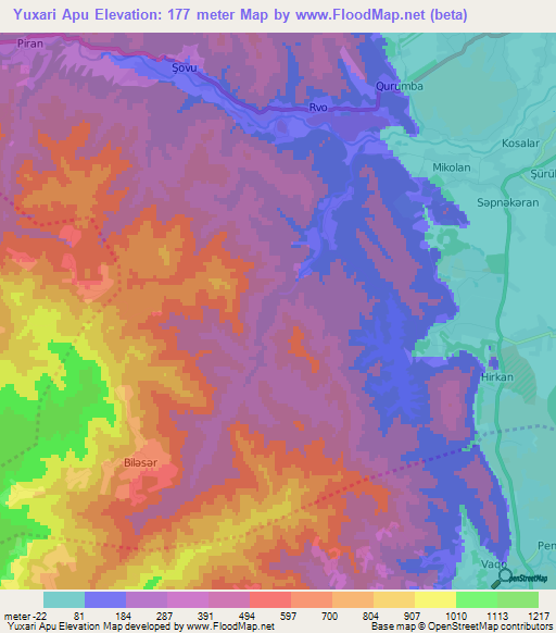 Yuxari Apu,Azerbaijan Elevation Map