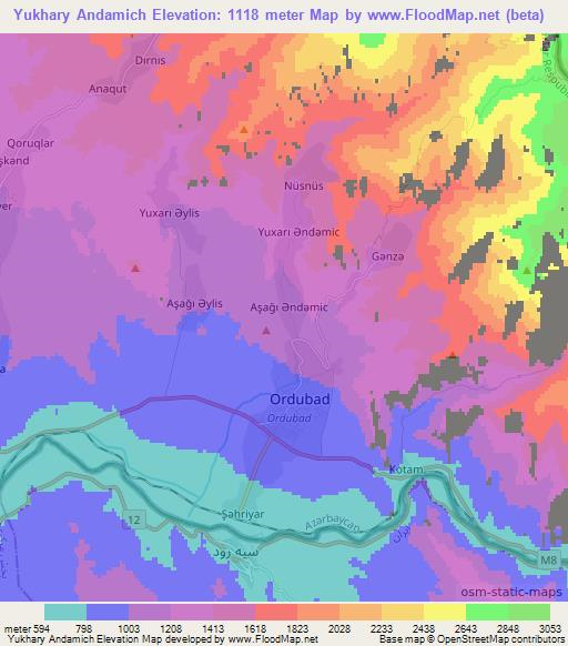 Yukhary Andamich,Azerbaijan Elevation Map