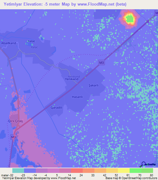 Yetimlyar,Azerbaijan Elevation Map