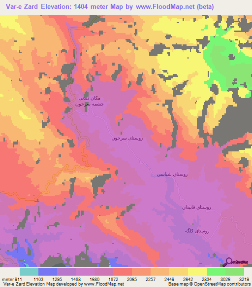 Var-e Zard,Iran Elevation Map