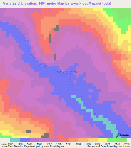 Var-e Zard,Iran Elevation Map
