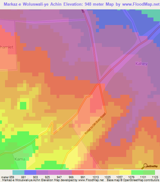 Markaz-e Woluswali-ye Achin,Afghanistan Elevation Map