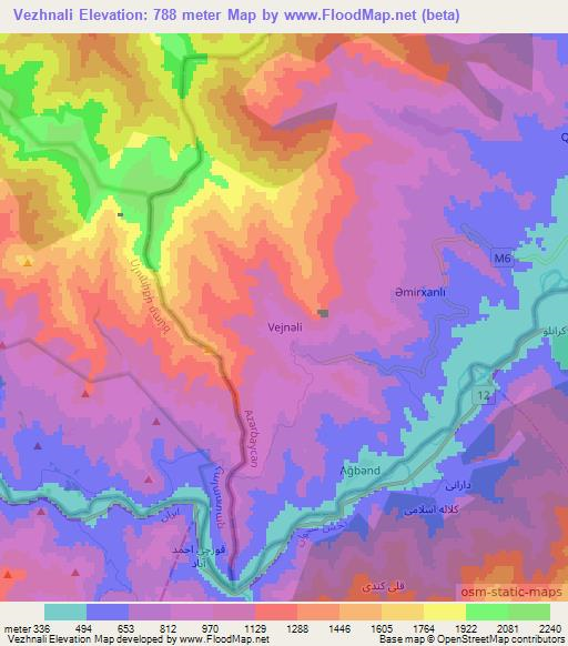 Vezhnali,Azerbaijan Elevation Map