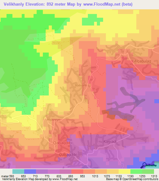 Velikhanly,Azerbaijan Elevation Map