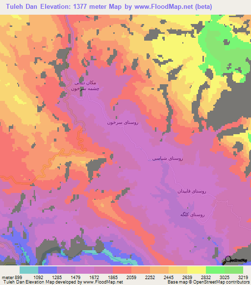 Tuleh Dan,Iran Elevation Map