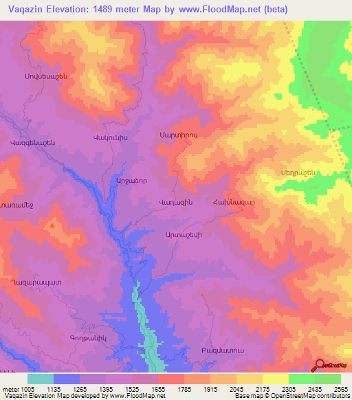 Vaqazin,Azerbaijan Elevation Map