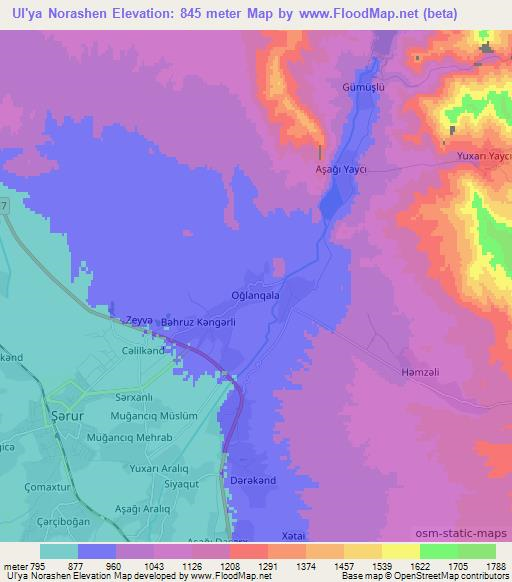 Ul'ya Norashen,Azerbaijan Elevation Map
