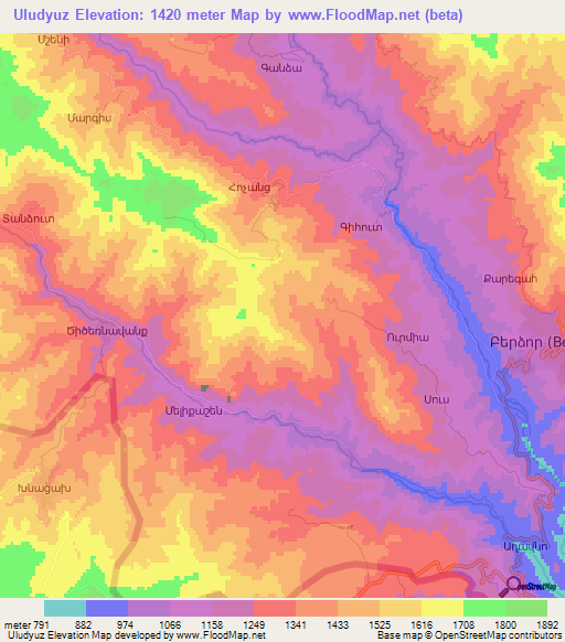 Uludyuz,Azerbaijan Elevation Map