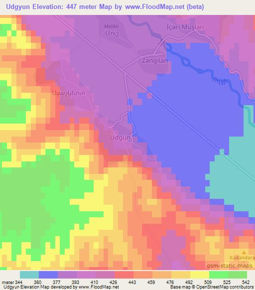 Udgyun,Azerbaijan Elevation Map
