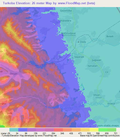 Turkoba,Azerbaijan Elevation Map