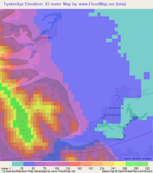 Tyukevilya,Azerbaijan Elevation Map