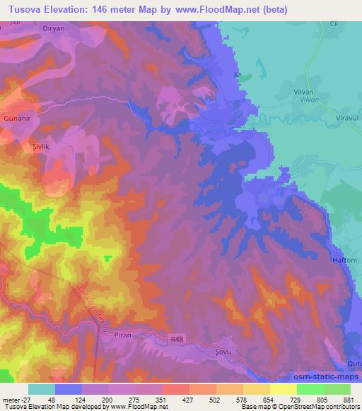 Tusova,Azerbaijan Elevation Map