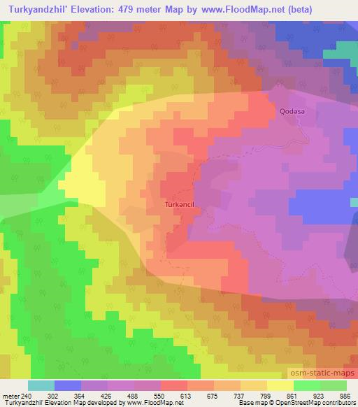 Turkyandzhil',Azerbaijan Elevation Map