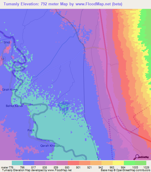 Tumasly,Azerbaijan Elevation Map