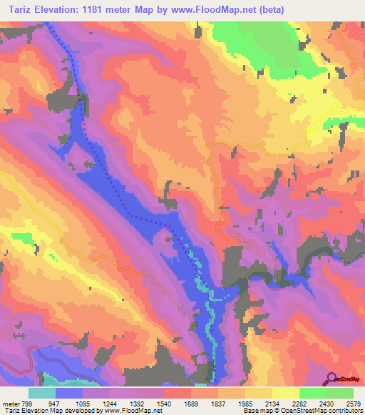 Tariz,Iran Elevation Map