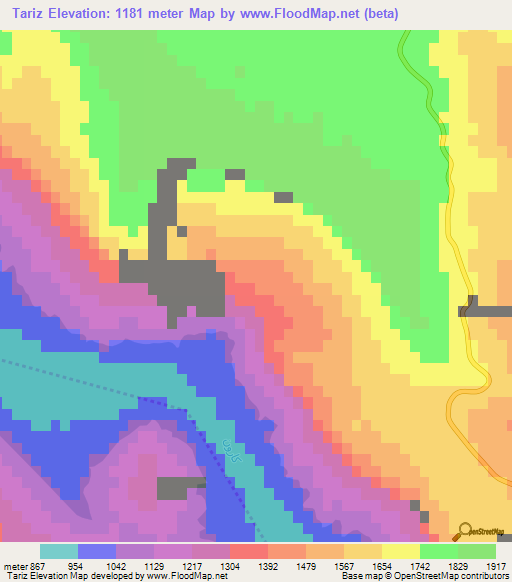 Tariz,Iran Elevation Map