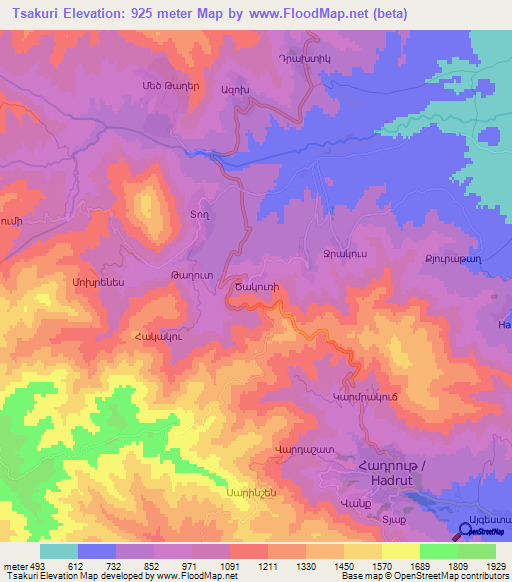 Tsakuri,Azerbaijan Elevation Map