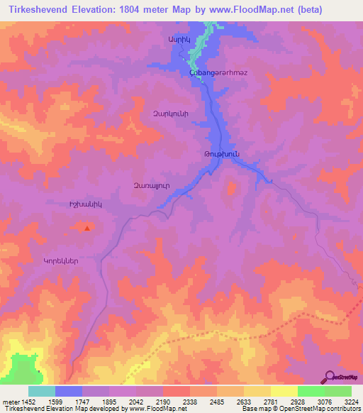 Tirkeshevend,Azerbaijan Elevation Map