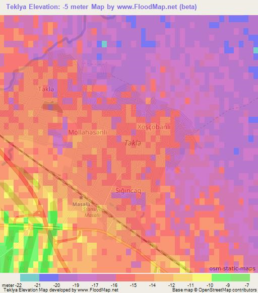 Teklya,Azerbaijan Elevation Map