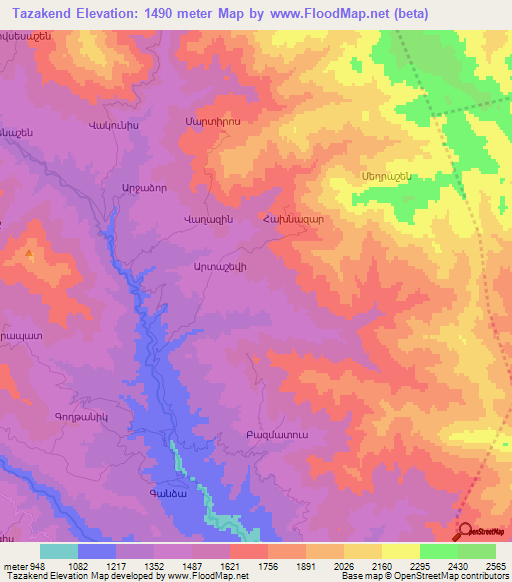 Tazakend,Azerbaijan Elevation Map