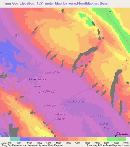 Tang Gor,Iran Elevation Map