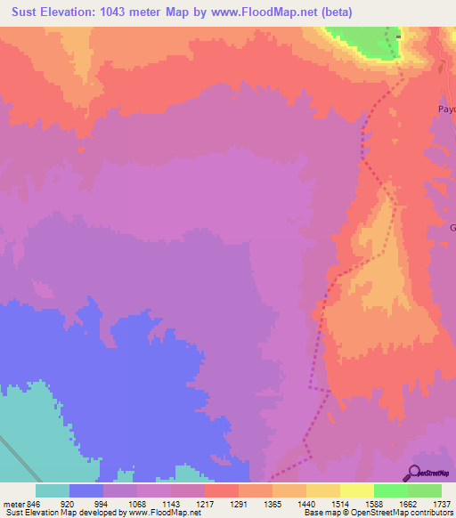Sust,Azerbaijan Elevation Map