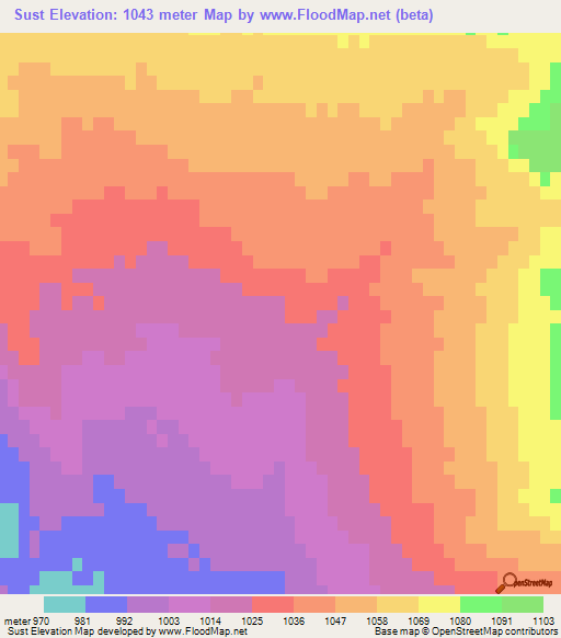 Sust,Azerbaijan Elevation Map