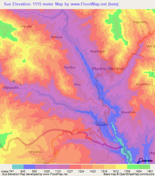 Sus,Azerbaijan Elevation Map
