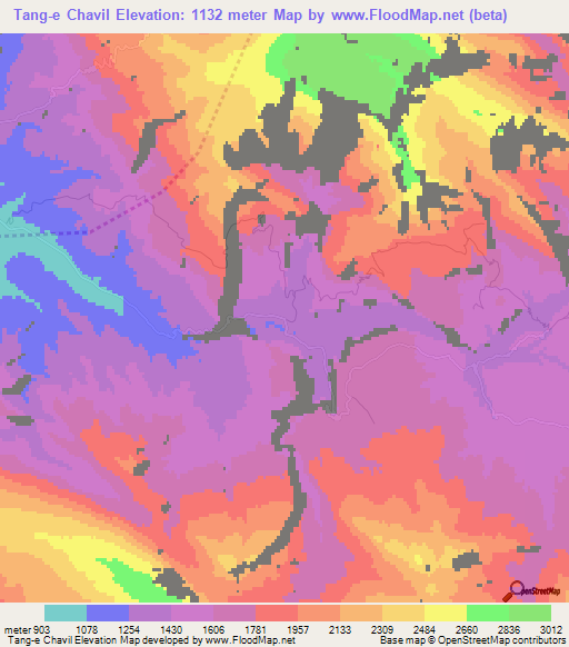 Tang-e Chavil,Iran Elevation Map