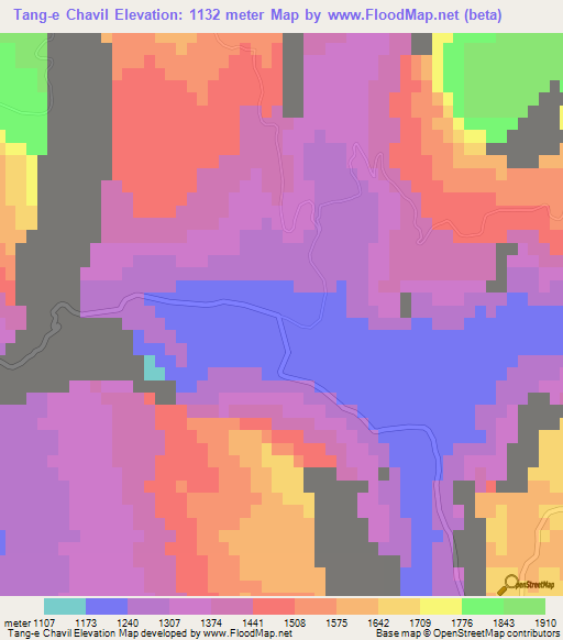 Tang-e Chavil,Iran Elevation Map