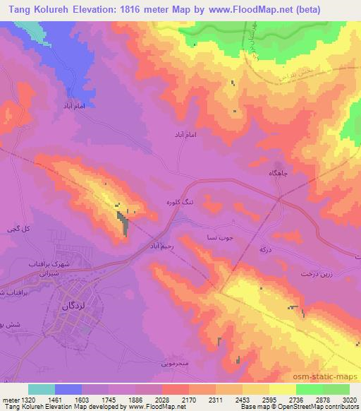 Tang Kolureh,Iran Elevation Map