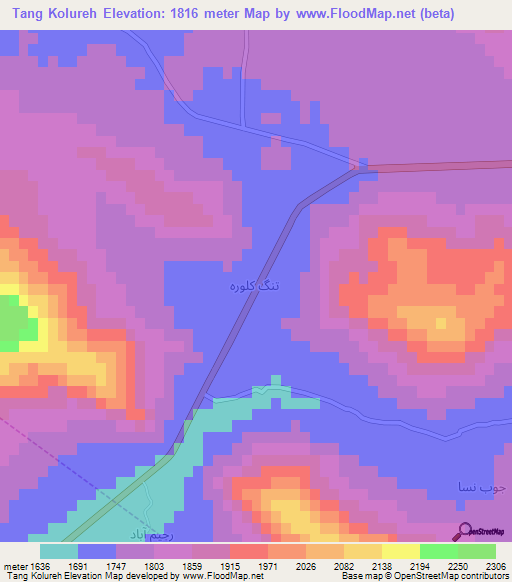 Tang Kolureh,Iran Elevation Map